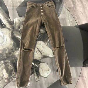 Zara Green Jeans With Silver Buttons- Size 25